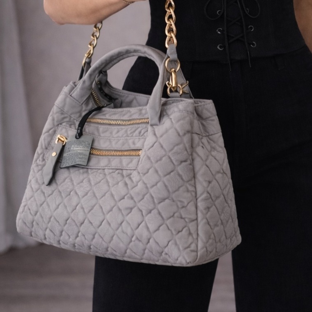 Italian made Genuine leather large satchel gray